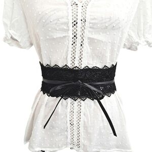 Womens black corset Floral Lace faux leather Obi Wide Waist whimsigoth belt